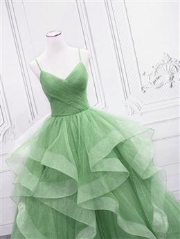 Picture of Light Green Layers Tulle Straps Long Formal Dresses, Light Green Sweet 16 Gown